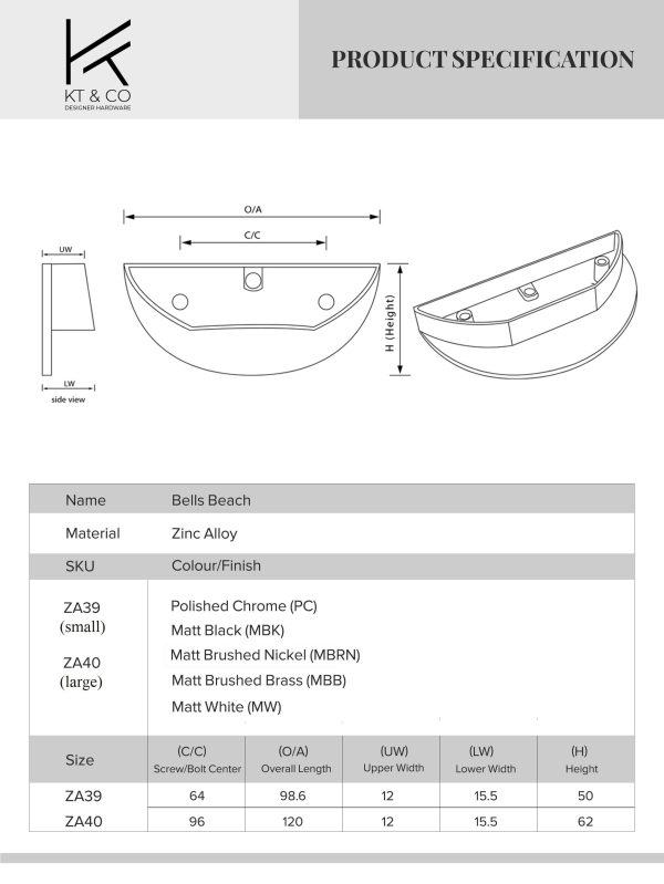 KT&CO Kitchen drawer handles luna pull half moon Bells Beach Matt black / brushed brass /Brushed nickel /chrome /white - Image 2