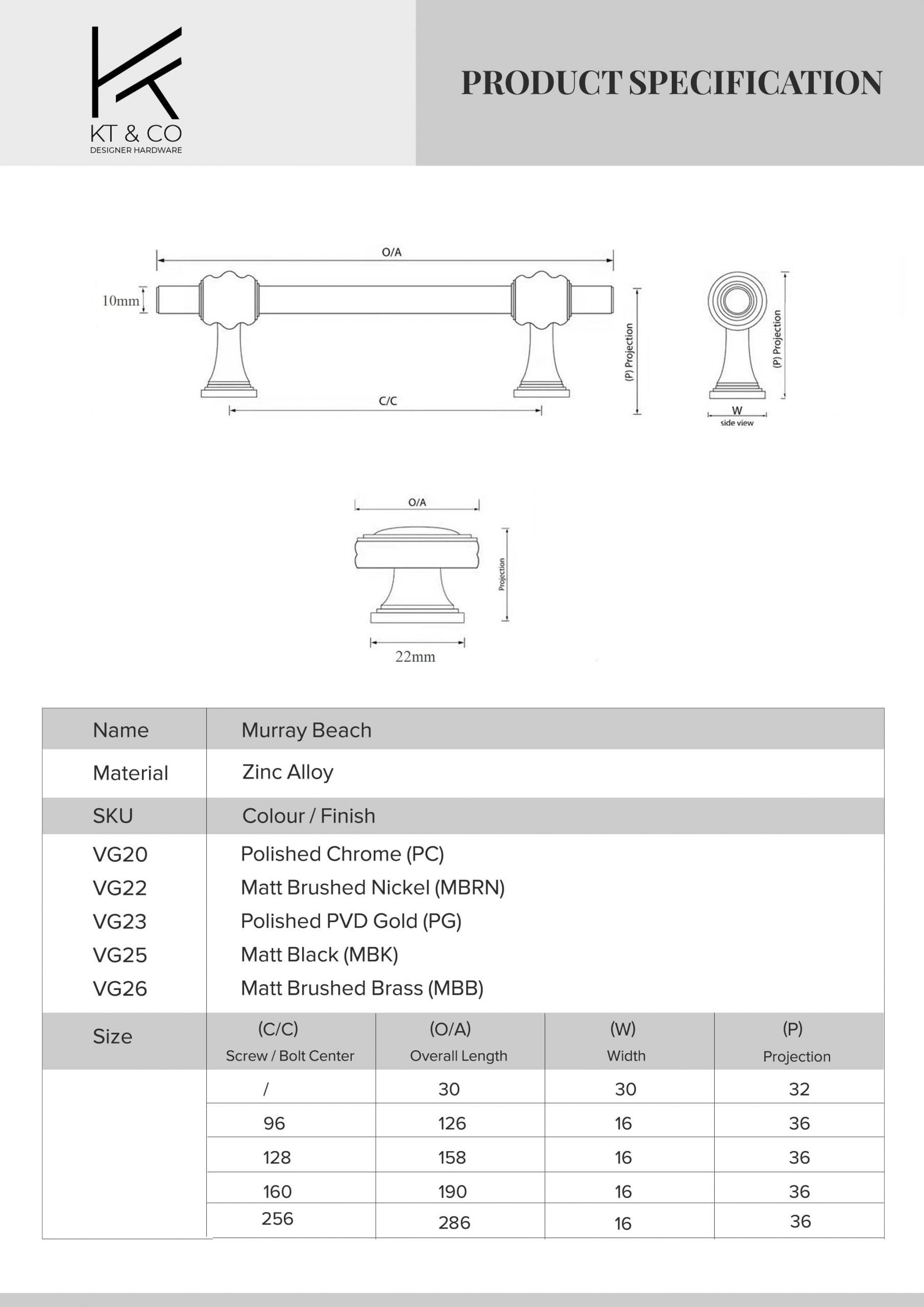 Kitchen Handles Product Specification